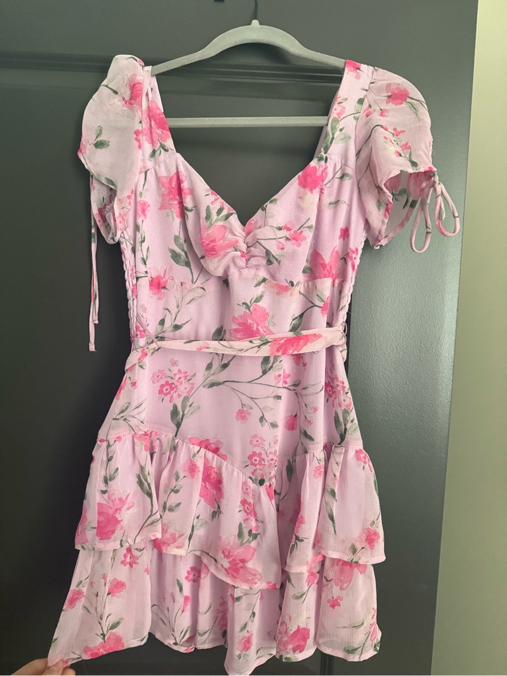 Floral Pink Ruffle Tiered Mini Dress